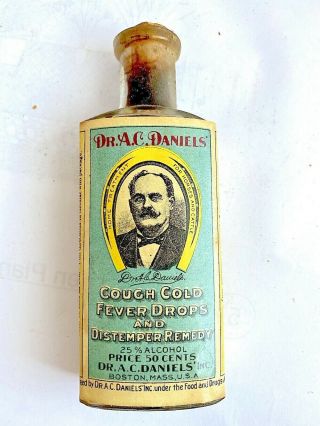 Dr.  A.  C.  Daniels Cough Cold Fever & Distemper Remedy Veterinary Medicine Bottle