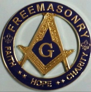 Freemason Faith,  Hope,  Charity Cut Out Car Emblem In Blue & Gold