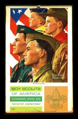 1966 " Boy Scouts Record Calendar " Complete Bsa Norman Rockwell Art