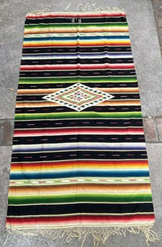 Vintage 40’s 50’s Signed Saltillo Serape Mexican Blanket As - Is