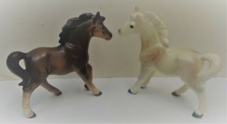 2 Vintage Porcelain Ceramic Horse Figurines Japan Aprox.  4 " Long