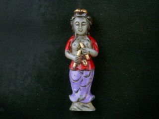 Good Quality Antique Chinese Jade Hand Painted Woman Statue G081