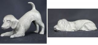 2 Spoontiques Dog Figures Pewter Puppy P79 1979 Hound Hunting Set Of 2 Vintage