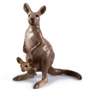 Miniature Ceramic Kangaroo With Joey In Pouch Figurine 2.  25 " High Glossy