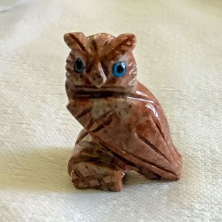 Carved Natural Stone Owl Figurine Fetish Good Luck Agate Jasper