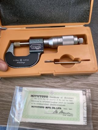 Mitutoyo Micron Micrometer,  0 - 25mm Range,  0.  0001mm Vintage Rare