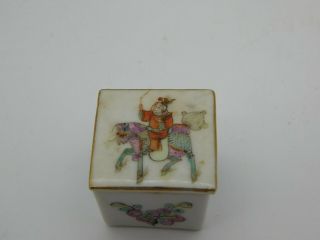 Vintage Chinese Famille Rose Square Hand Painted Porcelain Box Jewelry Snuff Ink