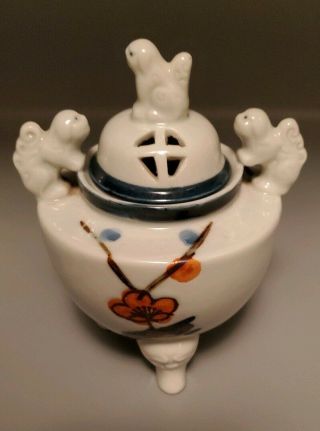 Vintage / Antique Porcelain Japanese Foo Dog Incense Burner Handpainted