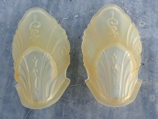 Vintage Pair Art - Deco Wall Sconce Shades Frosted Yellow Glass 1920 