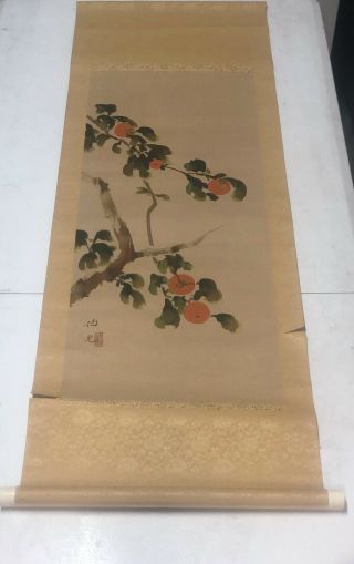 Antique Japanese Hanging Scroll Painting Of Farmhouse And Horse