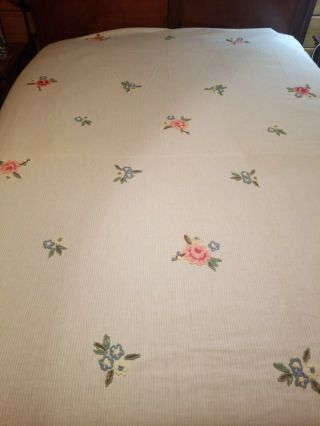 Vintage Chenille Flower Bedspread By Cabin Crafts Needle Tuft Queen Size