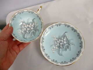 VINTAGE PARAGON TO THE BRIDE LILY OF THE VALLEY HORSESHOE LUCK TEA CUP & SAUCER 2