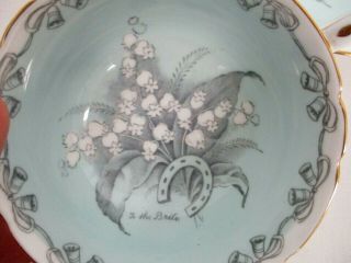 VINTAGE PARAGON TO THE BRIDE LILY OF THE VALLEY HORSESHOE LUCK TEA CUP & SAUCER 3