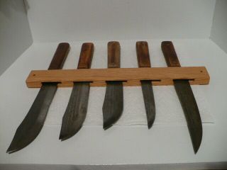 Vintage 5 Pc Set Ontario Knife Co.  " Old Hickory " True Edge Knives - Wall Holder
