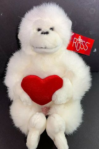 " Mambo " The White Gorilla 9 " Plush W/heart Made By Russ W/tags Attached