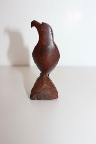 Vintage Solid Iron Wood Carved Eagle Bird On Perch Figure
