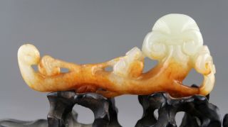 3.  8  Chinese old Hetian yellow white jade hand - carved Ruyi statue collect 0485 3