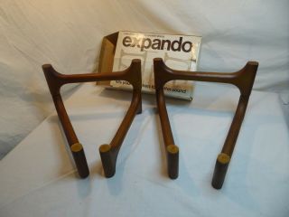 Vintage Expando Folding Adjustable Speaker Stands - Wood - Angled