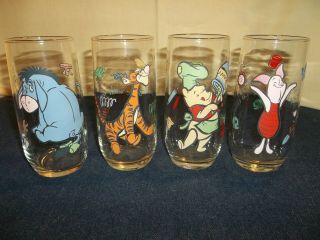 Htf Set Of 4 Winnie The Pooh And Tigger Eeyore Piglet Drinking Glasses Disney 6 "