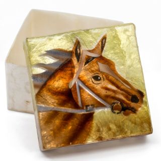 Hand Painted Air Brushed Horse Capiz Oyster Shell Jewelry Trinket Box 3 "