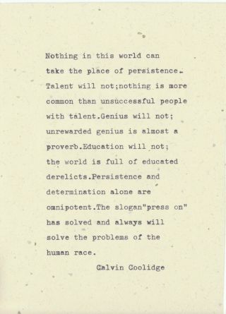 Calvin Coolidge Inspirational Quote,  Persistence Typewriter Quote.  Vintage 5x7 "