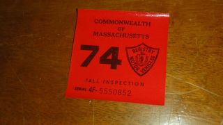 Massachusetts Registry Of Motor Vehicles Police Inspection Decal 1974 Obsolete