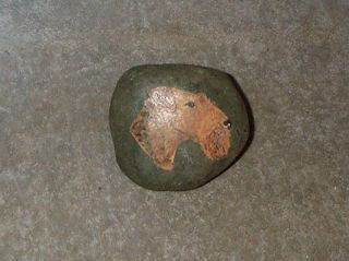 Airedale Welsh Lakeland Terrier Dog Head On A Rock Painted 40,  Years Ago