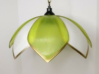 Vintage Lotus Flower Swag Ceiling Light Fixture Green And White Pendant Lamp