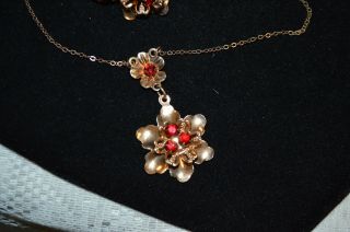 Vintage Gold Filled Barclay Red Rhinestone Stretch Bracelet and Necklace Set 2