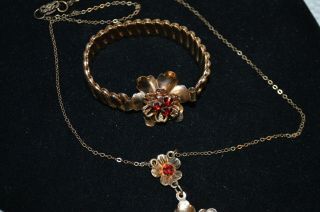 Vintage Gold Filled Barclay Red Rhinestone Stretch Bracelet and Necklace Set 3