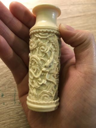 Vintage Chinese Bovine Bone Carving Dragons,  Large Chip 3