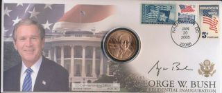 2005 George W.  Bush Inauguration Commemorative Cover - Medal & Stamps.  Pkg