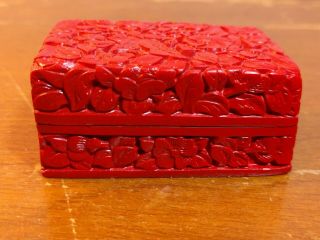 Small Chinese Red Cinnabar Carved Butterfly Rectangle Trinket Box 27