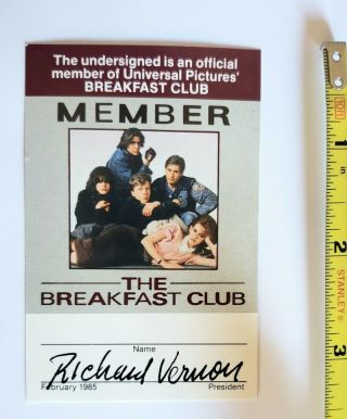 Vintage 1985 The Breakfast Club Movie Promo Membership Card - John Hughes Film