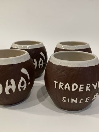 Set 4 Vintage Trader Vics Tiki Ceramic Coconut Mugs Bar Cocktail Mid Modern