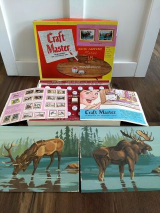 Vintage Craft Master Paint By Number Kit Completed Elk Deer & Moose Paintings