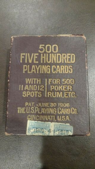 Vintage No 500 Playing Cards Swastika Symbol 6 Handed Games No 500,  Tax Stamp