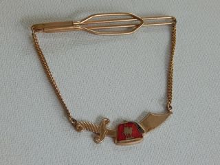 Vintage Gold Tone Masonic Freemason Shriners Fez Hat Sword Chain Tie Bar