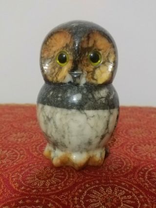Vintage Italian Alabaster Owl Figure Hand Carved Made Italy
