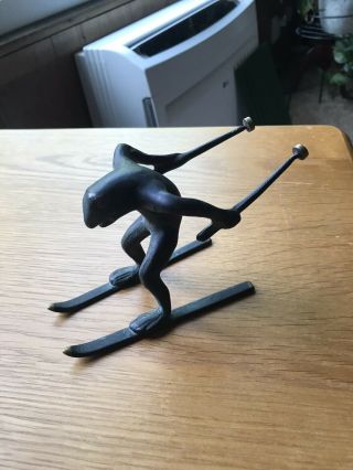 Vintage Brass Frog On Cross Country Skis