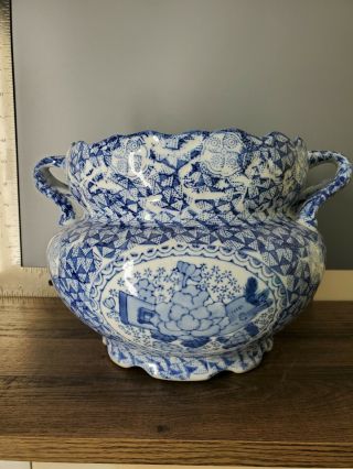 Vintage Chinese Blue & White Porcelain Jardiniere Flower Pot Planter Flower Bird