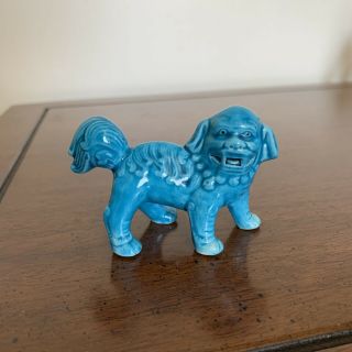 Chinese Jingdezhen Ceramics Porcelain Blue Foo Fu Dog Guardion Lion Mini Statue