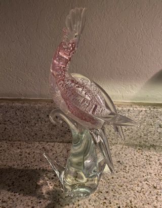 Rare Vintage Rosis Vetreria Artistica Murano Glass Art Cockatoo Silver Flakes 2