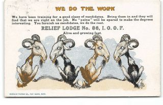 Ioof - Odd Fellows Relief Lodge No 86 - Goats - Riverside Printing Port Huron - Postcard