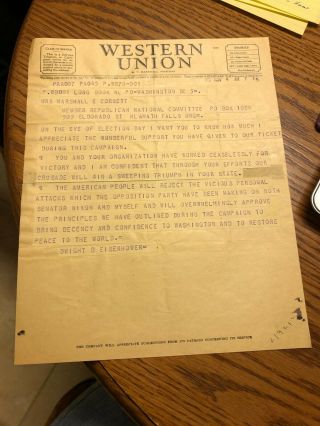 Vintage 11 - 4 - 52 Western Union Telegram From Dwight Eisenhower On Election Day
