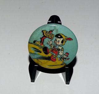 Disney 1939 Pinocchio " Good Teeth " Promotional Pinback Button ",  Special Back - Paper