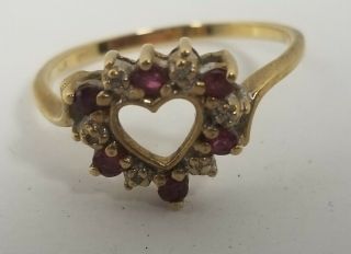 Vintage Diamond And Ruby Heart Shaped Ring 10kt Gold.  Had This Ring For 30 Years