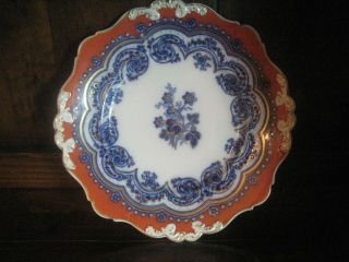 Antique Flow Blue Imari Porcelain Plate 9 1/2 " Floral Pattern Scalloped Rim