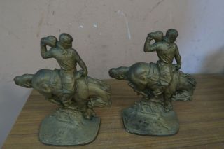 Vintage Cowboy On Bucking Bronco Bookends Cast Iron