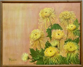 Vintage 60s/70s Yellow Flowers Summer Oil Painting Signed A.  Rocheleau
